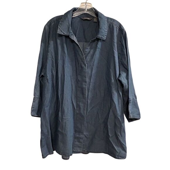 Martha Stewart Women's 1X Blue Denim Collared Long Sleeve Blouse - Picture 1 of 16